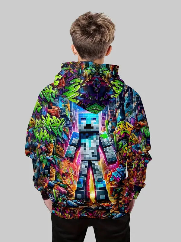 Kids 3D Print Minecraft Hoodie