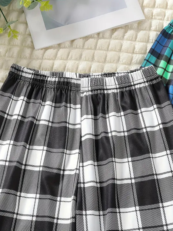 Kids Colorblock Plaid Loose-Fit Straight Leg Pants (Pack of 3)