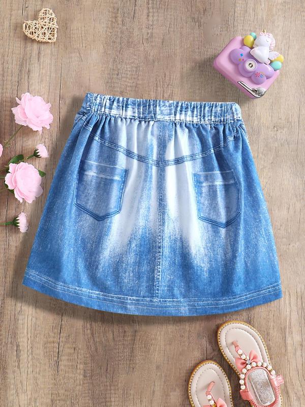 Kids Cartoon Unicorn Print Denim Skirt