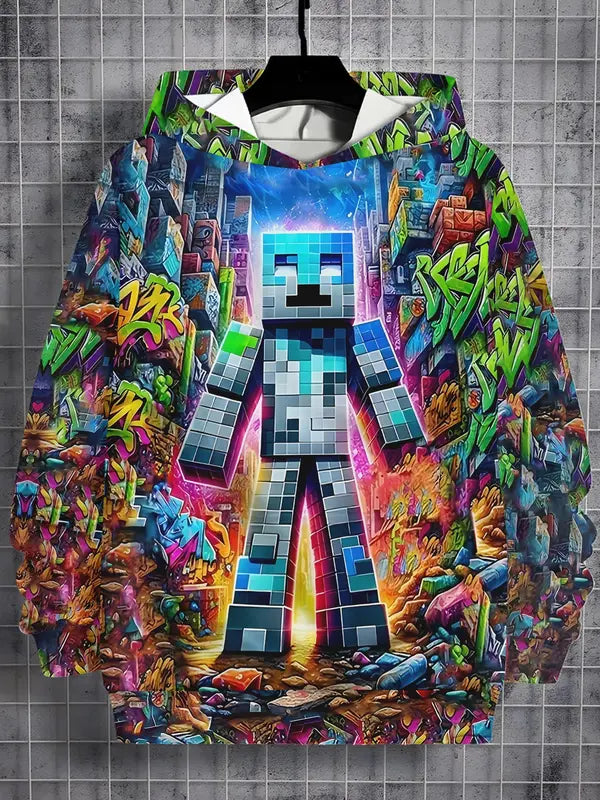 Kids 3D Print Minecraft Hoodie