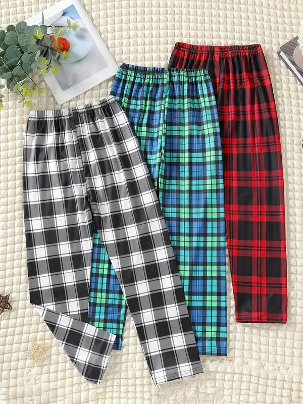 Kids Colorblock Plaid Loose-Fit Straight Leg Pants (Pack of 3)
