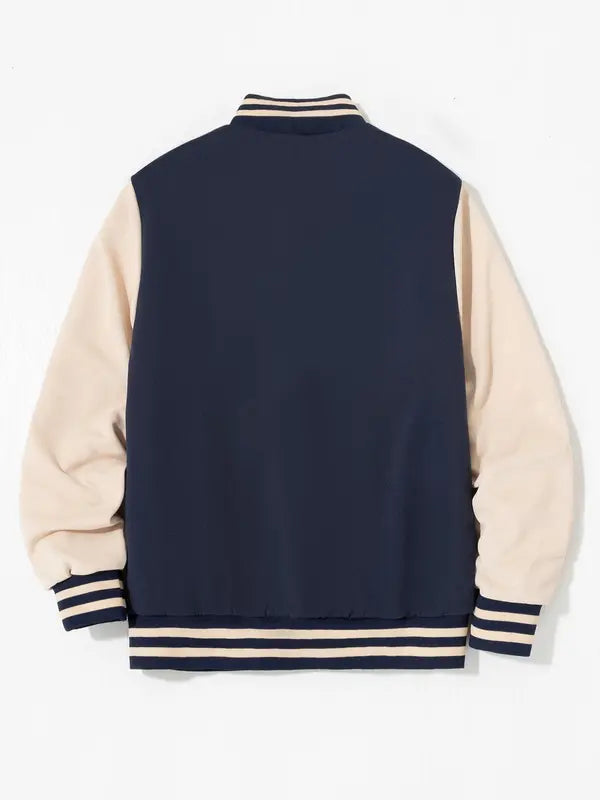 Kids Colorblock Letter Print Baseball Jacket