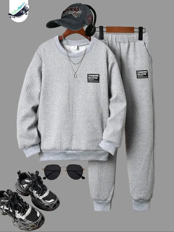 Kids' Textured Long Sleeve Sweatshirt & Sweatpants