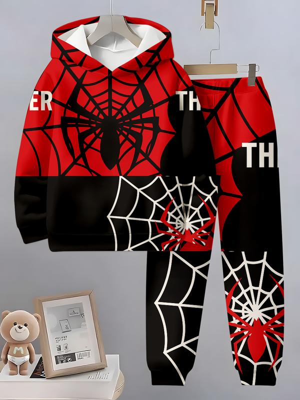 Kids Spider Web 3D Print Hoodie Set