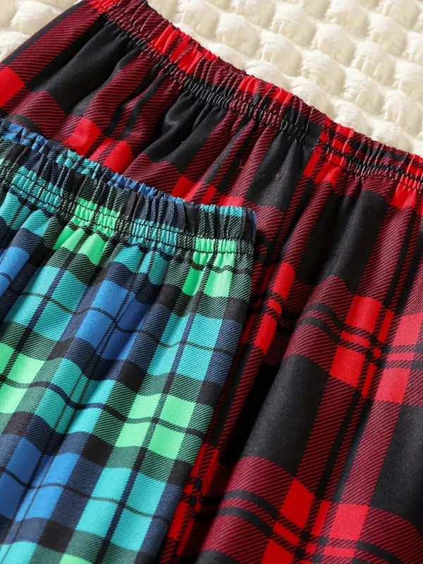 Kids Colorblock Plaid Loose-Fit Straight Leg Pants (Pack of 3)