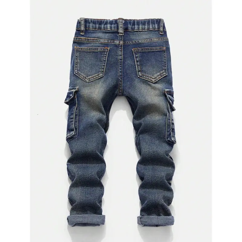 Kids Retro Distressed Slim Fit Cargo Jeans