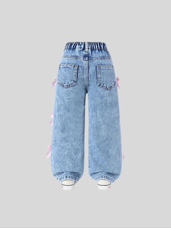 Kids Denim Bow Decor Jeans