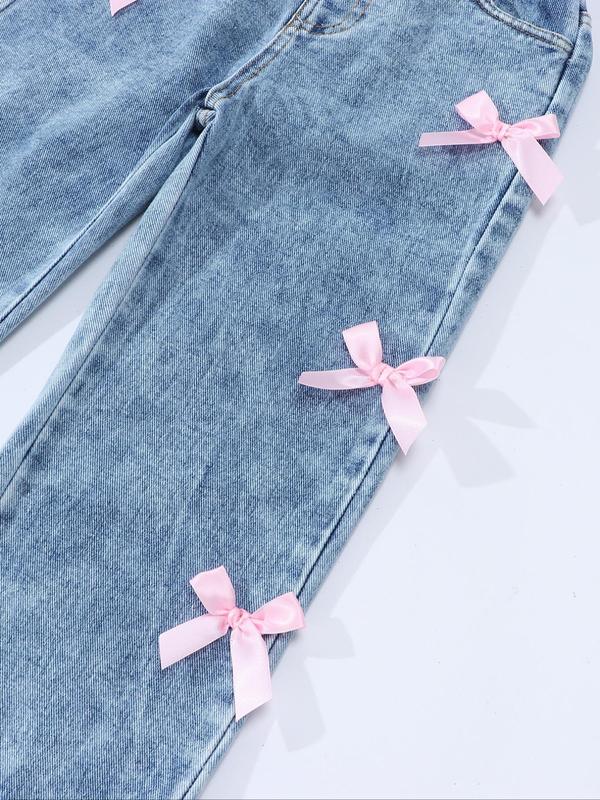Kids Denim Bow Decor Jeans