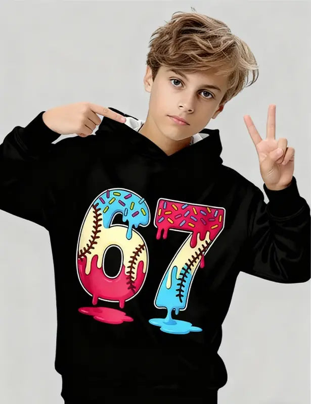 Kids 67 Donut Baseball Pullover Hoodie
