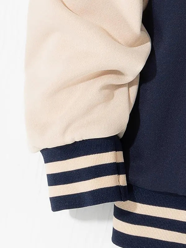 Kids Colorblock Letter Print Baseball Jacket