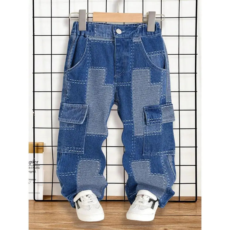 Kids Streetwear Loose Legged Patchwork Jeans