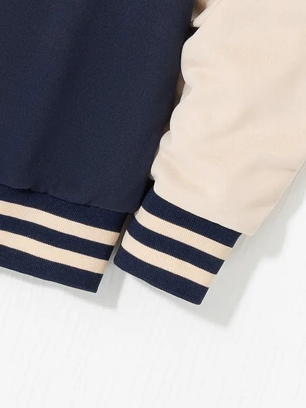 Kids Colorblock Letter Print Baseball Jacket