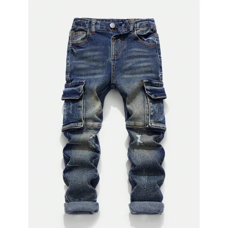 Kids Retro Distressed Slim Fit Cargo Jeans