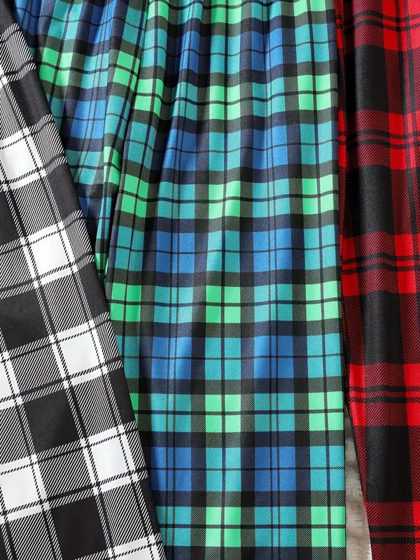 Kids Colorblock Plaid Loose-Fit Straight Leg Pants (Pack of 3)