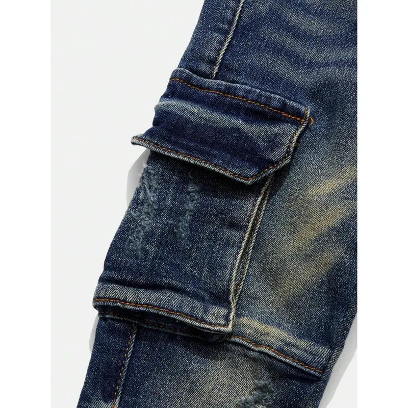 Kids Retro Distressed Slim Fit Cargo Jeans