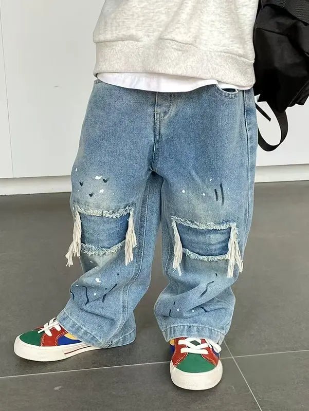 Kids Ripped Patched Jeans