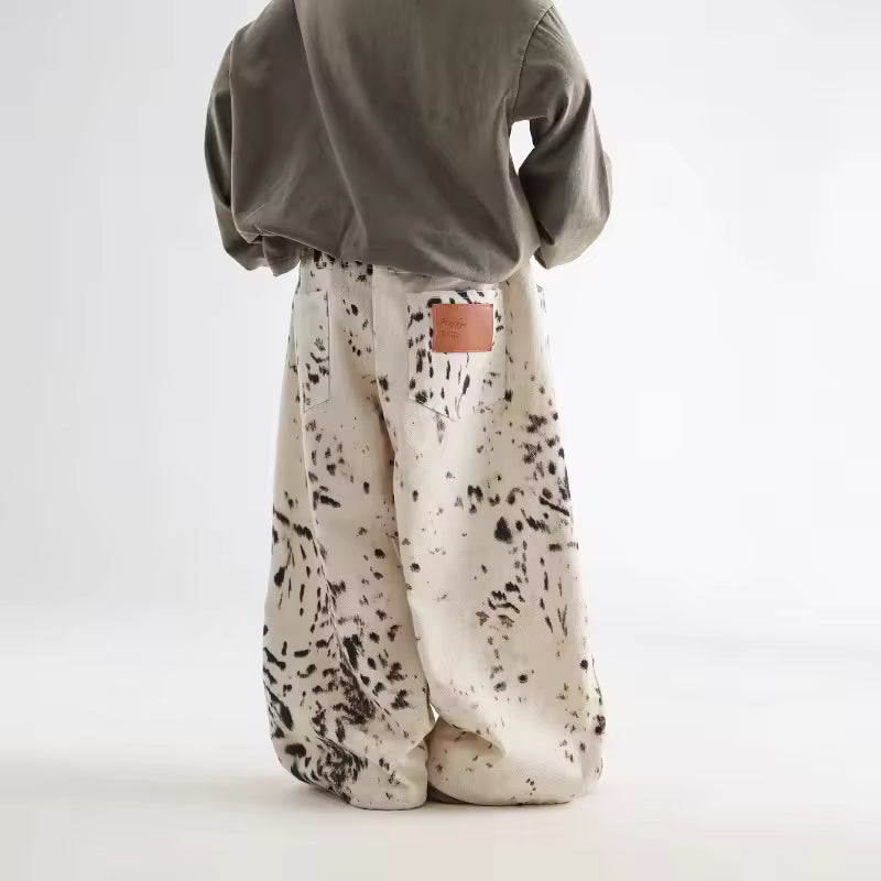 Kids Wide Leg Pants Apricot Leopard Print