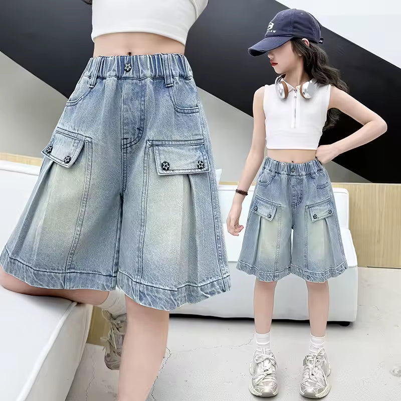 Kids Long Style Jeans Capris Shorts