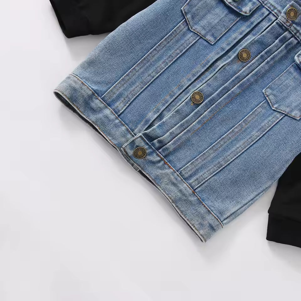 Kids' Denim Jacket with Black Knit Sleeves