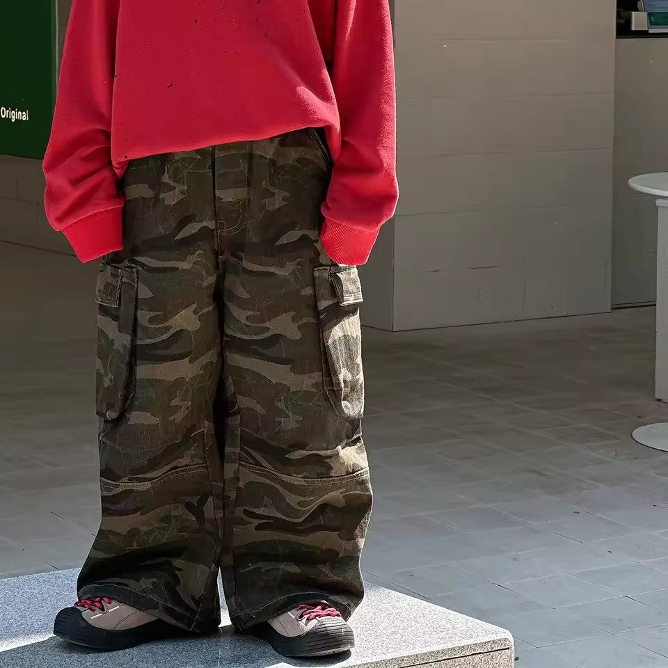 Kids Camo Wide Camouflage Cargo Pants