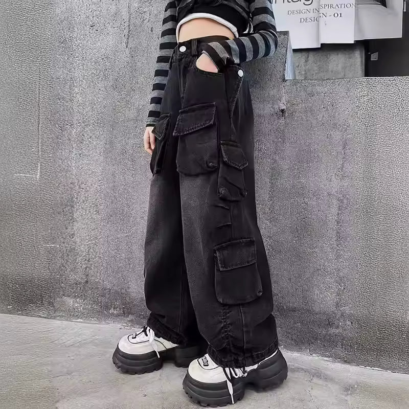 Kids Denim Cargo Pants Hip Hop