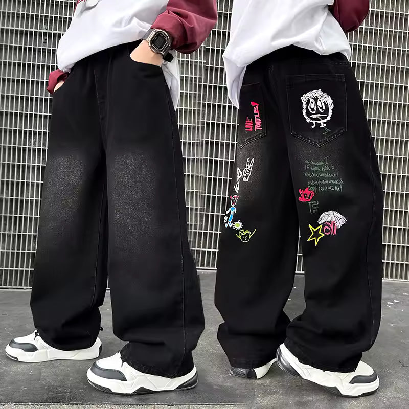 Kids Graphic Streetwear Denim Pants