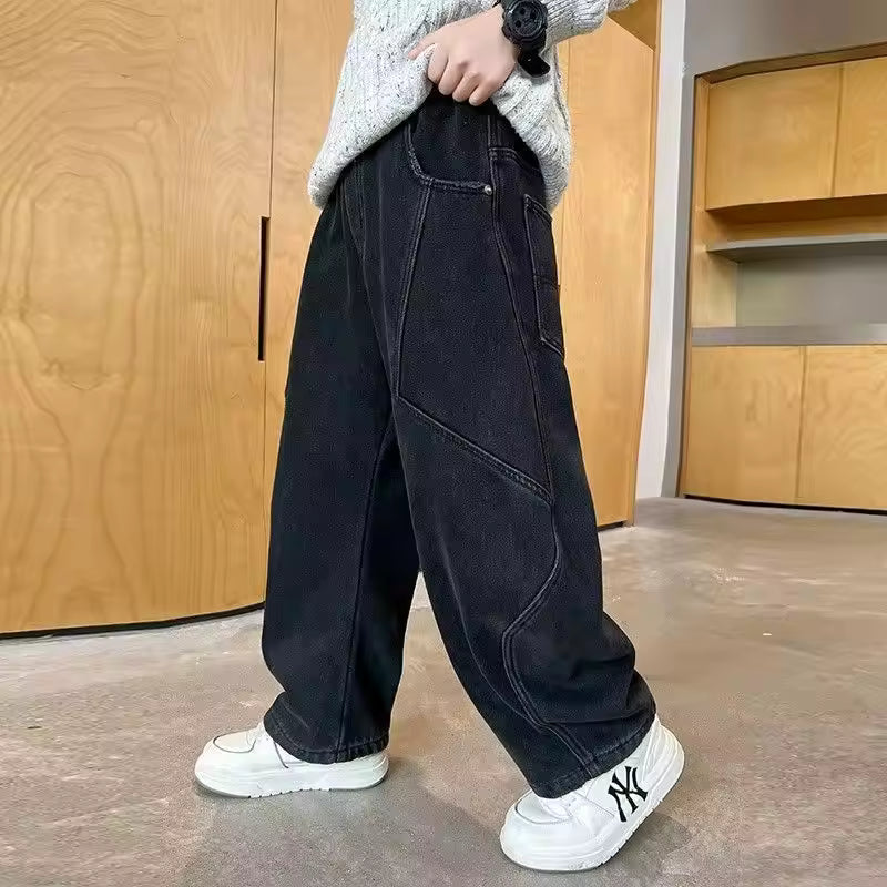 Kids Streetwear Jeans with Rips and Rivets