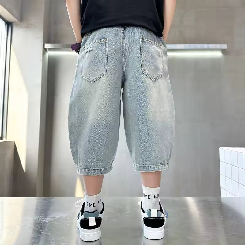 Kids Summer Straight Fit Ripped Shorts
