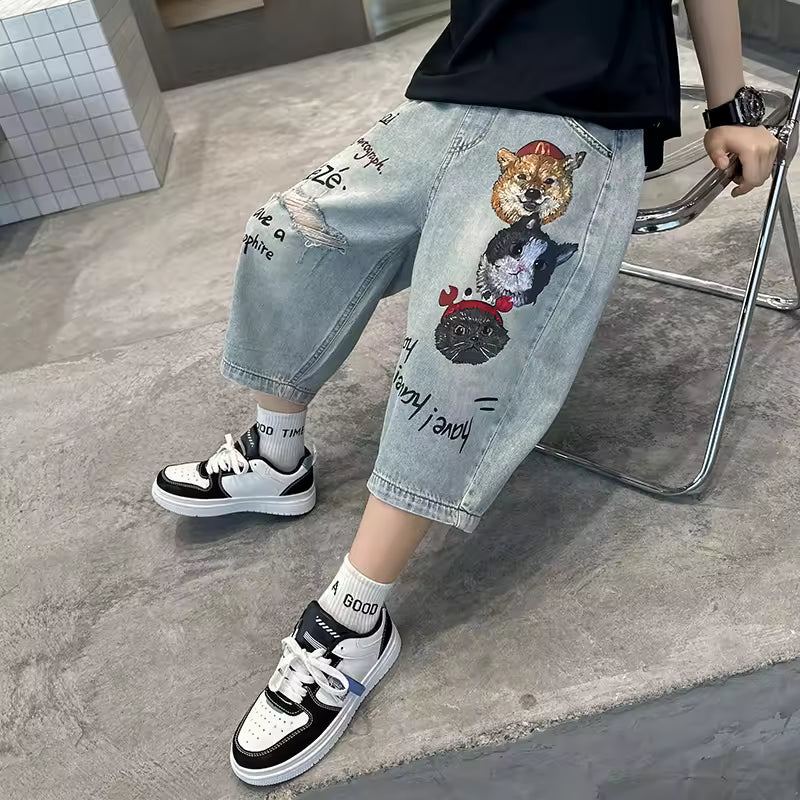 Kids Summer Straight Fit Ripped Shorts