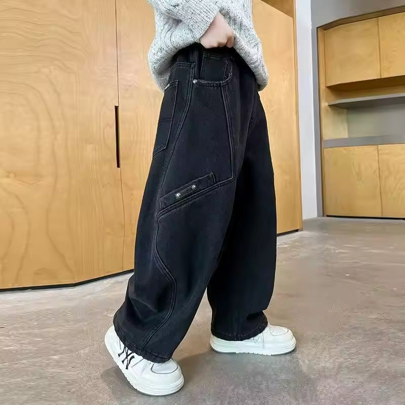 Kids Streetwear Jeans with Rips and Rivets