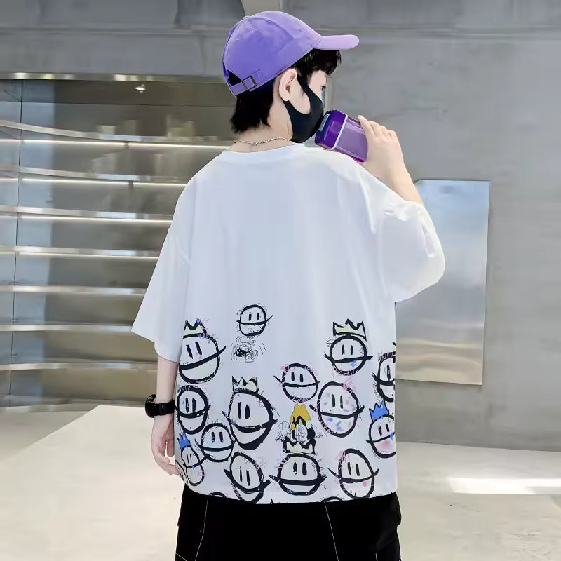 Kids Cotton T Shirt Smiling Face Print