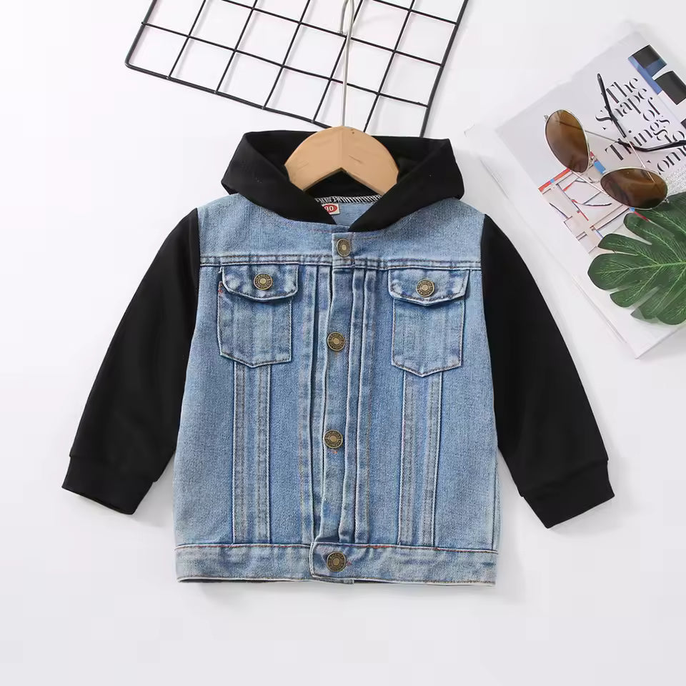 Kids' Denim Jacket with Black Knit Sleeves