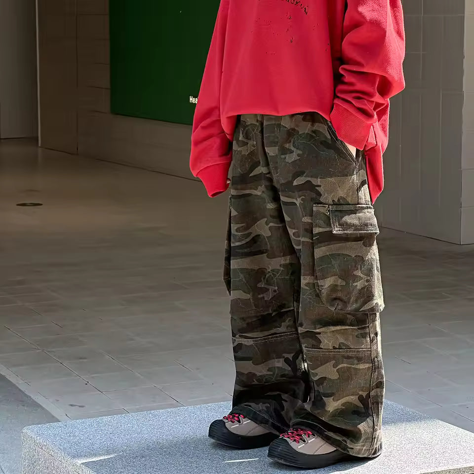 Kids Camo Wide Camouflage Cargo Pants