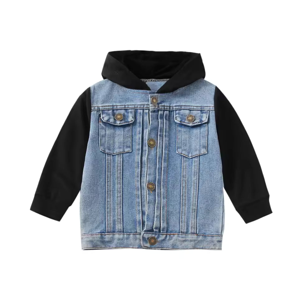Kids' Denim Jacket with Black Knit Sleeves