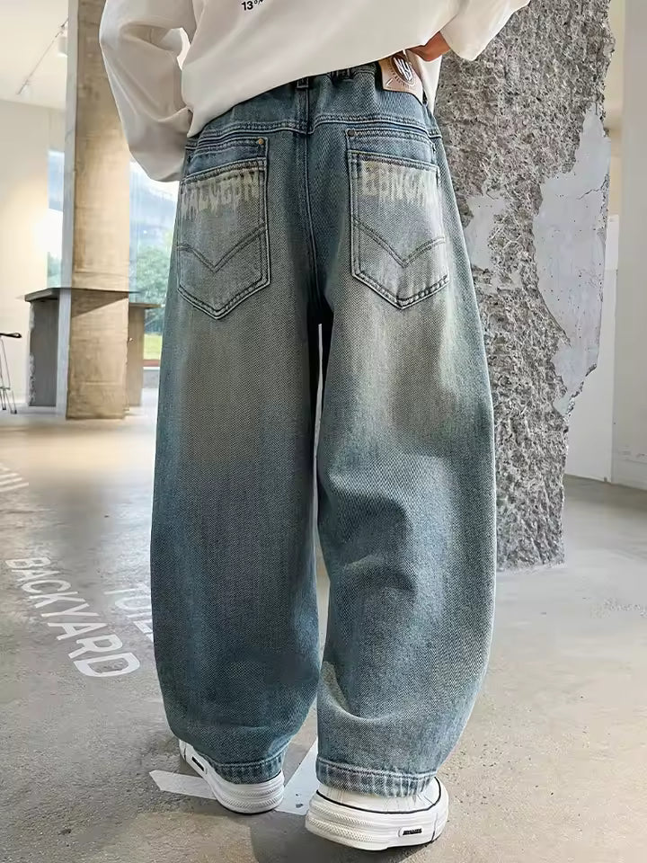 Kids Streetwear Graphic Straight Cut Denim Jeans