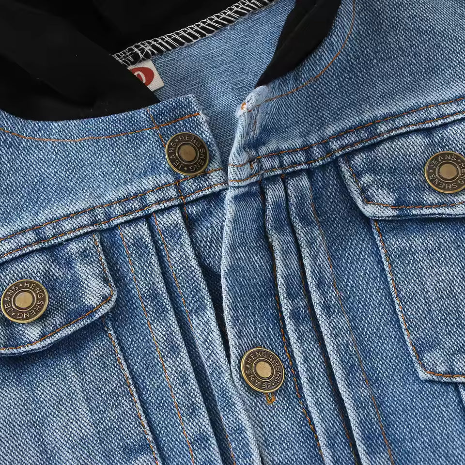 Kids' Denim Jacket with Black Knit Sleeves