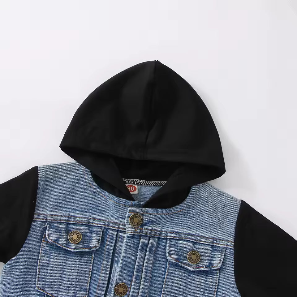 Kids' Denim Jacket with Black Knit Sleeves