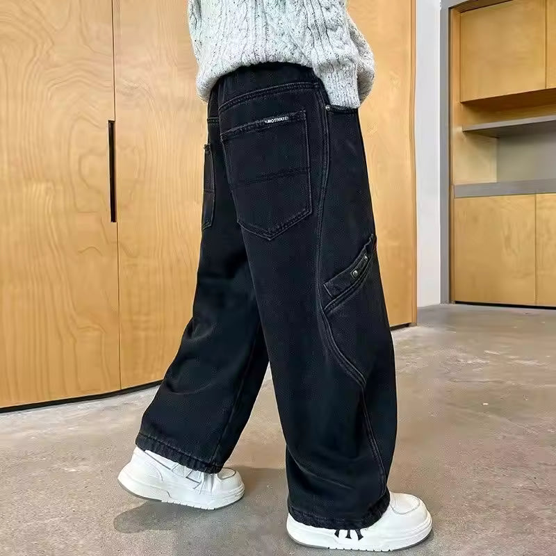 Kids Streetwear Jeans with Rips and Rivets