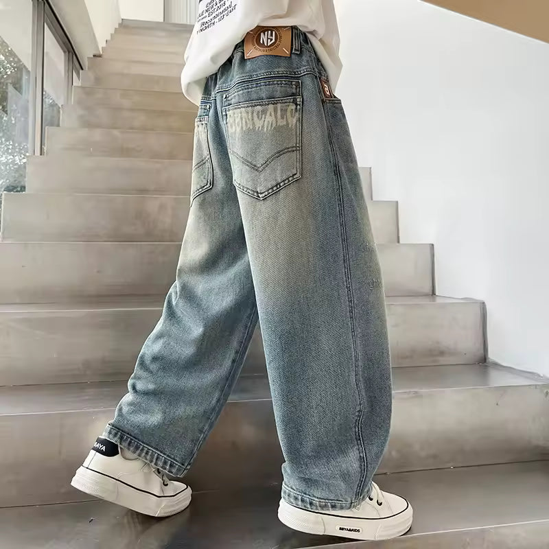 Kids Streetwear Graphic Straight Cut Denim Jeans