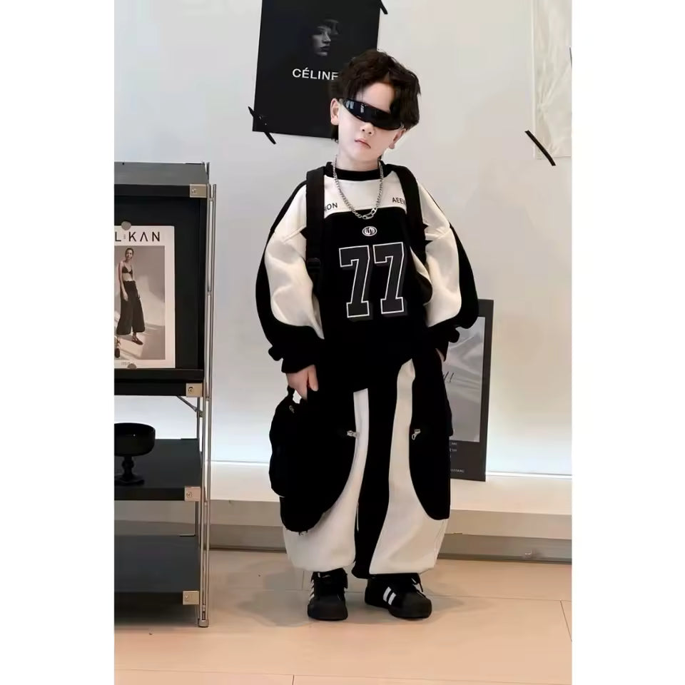 Kids "77" Varsity Streetwear Set – Oversized Sweatshirt & Joggers