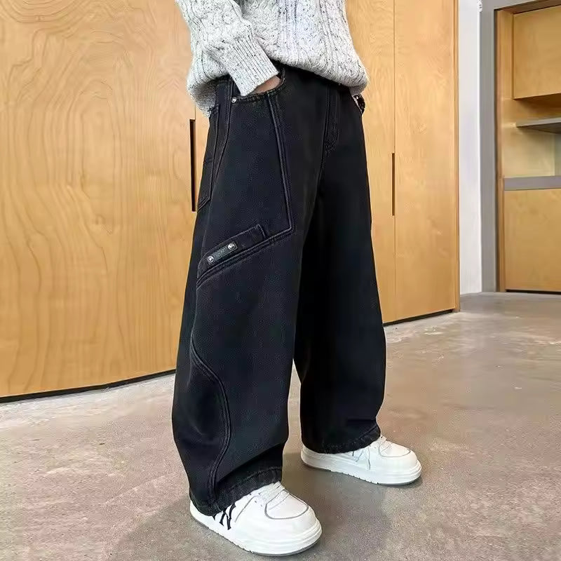 Kids Streetwear Jeans with Rips and Rivets