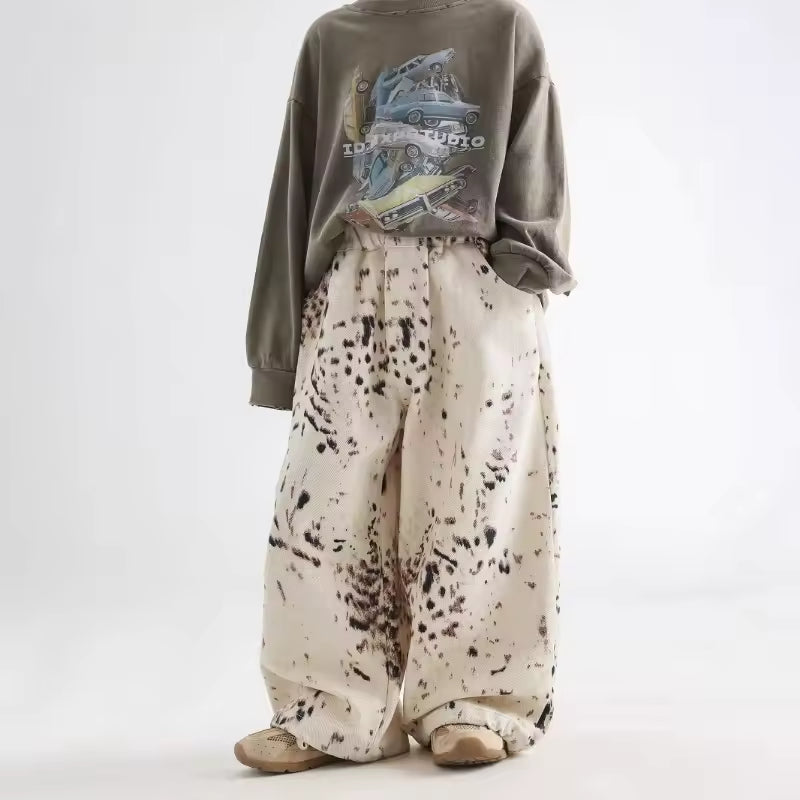 Kids Wide Leg Pants Apricot Leopard Print