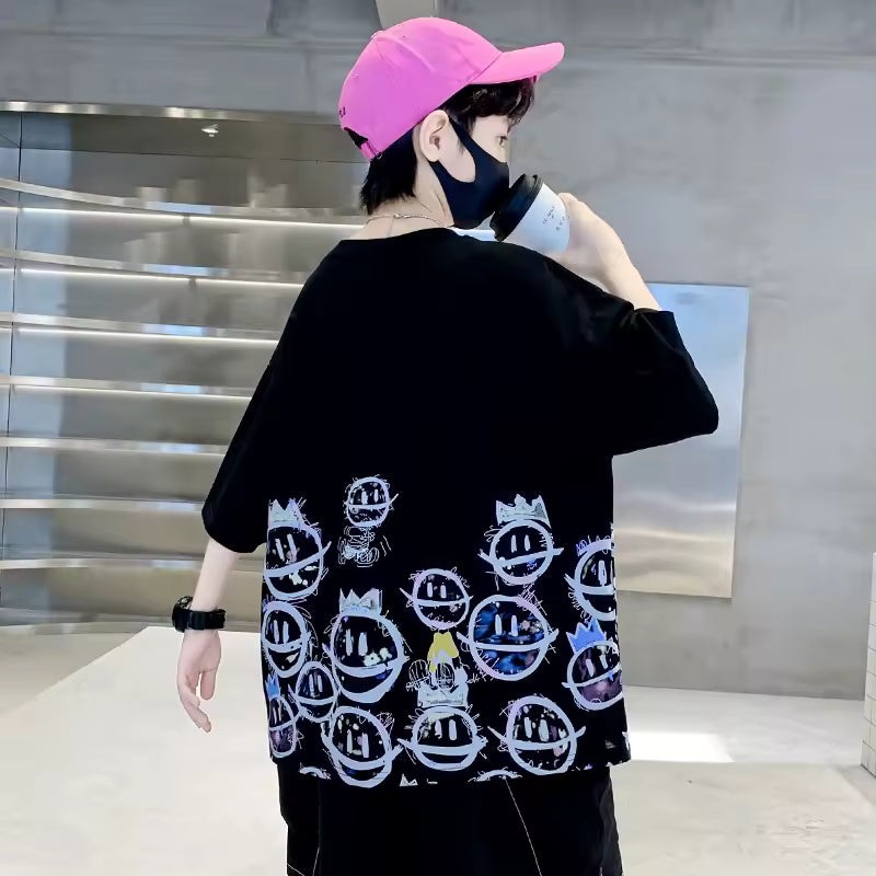 Kids Cotton T Shirt Smiling Face Print