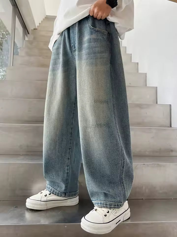Kids Streetwear Graphic Straight Cut Denim Jeans