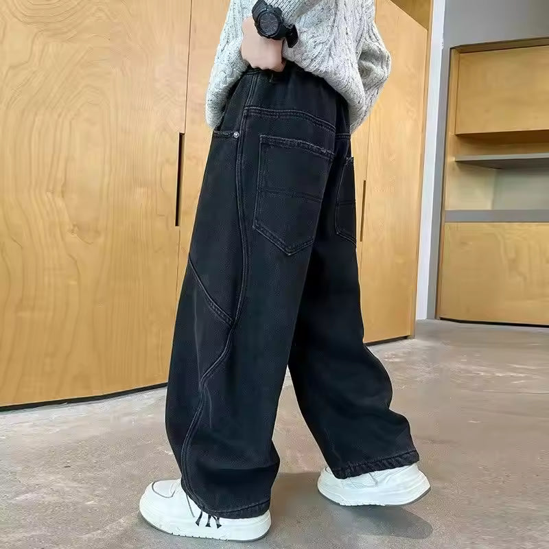Kids Streetwear Jeans with Rips and Rivets