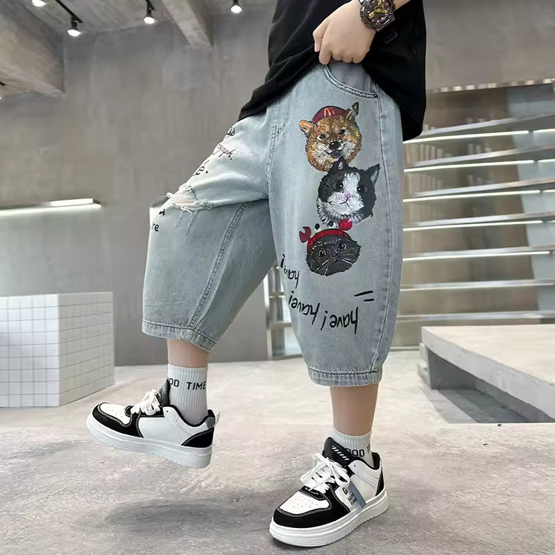 Kids Summer Straight Fit Ripped Shorts