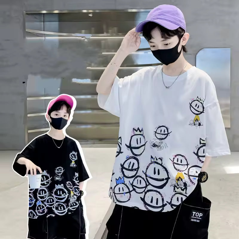 Kids Cotton T Shirt Smiling Face Print