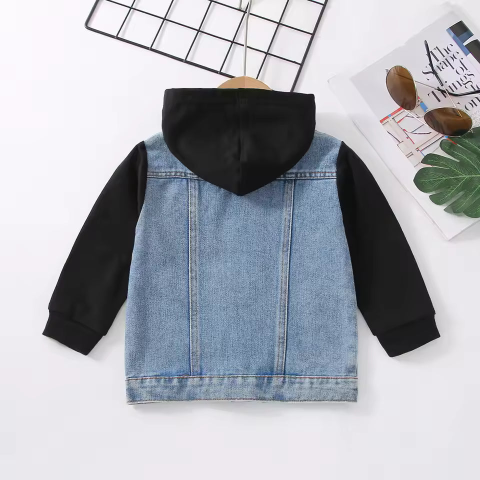 Kids' Denim Jacket with Black Knit Sleeves