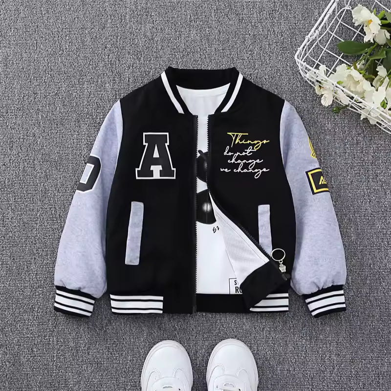 Kids Varsity Jacket Cartoon Bear Pattern