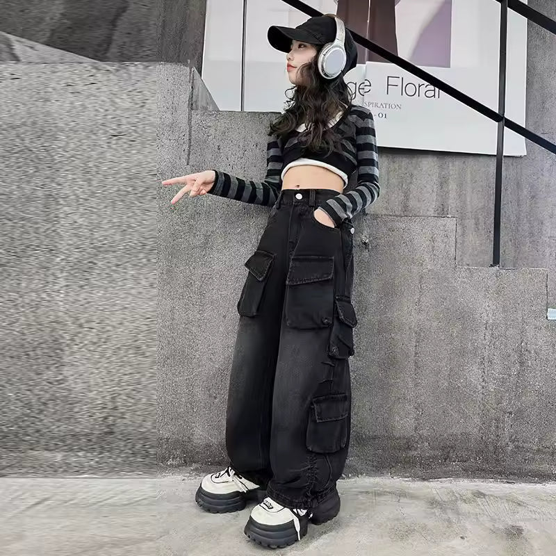 Kids Denim Cargo Pants Hip Hop